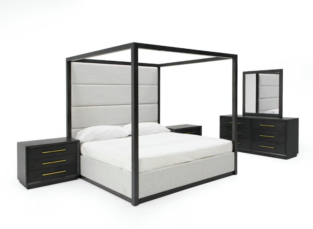 VIG Furniture Manhattan- Contemporary Wash Grey Canopy Bedroom Set With Upholstered Headboard, Storage & 800Lb Capacity VGMA-BR-127-SET-Q