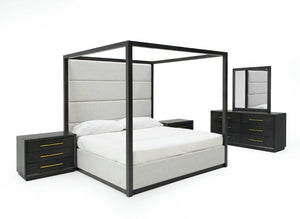 VIG Furniture Manhattan- Contemporary Wash Grey Canopy Bedroom Set With Upholstered Headboard, Storage & 800Lb Capacity VGMA-BR-127-SET-Q