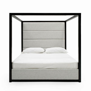 VIG Furniture Manhattan Upholstered Canopy Bed In Grey Wash — Eastern King Platform, Off-White Headboard, 800 Lb Capacity VGMA-BR-127-BED-EK