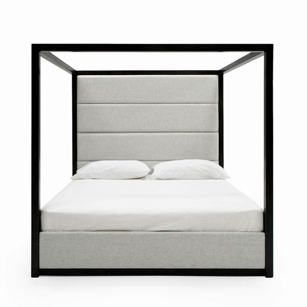 VIG Furniture Manhattan Contemporary Canopy Platform Bed With Upholstered Headboard, Grey-Wash Wood, Queen-Size Cozy Retreat VGMA-BR-127-BED-queen