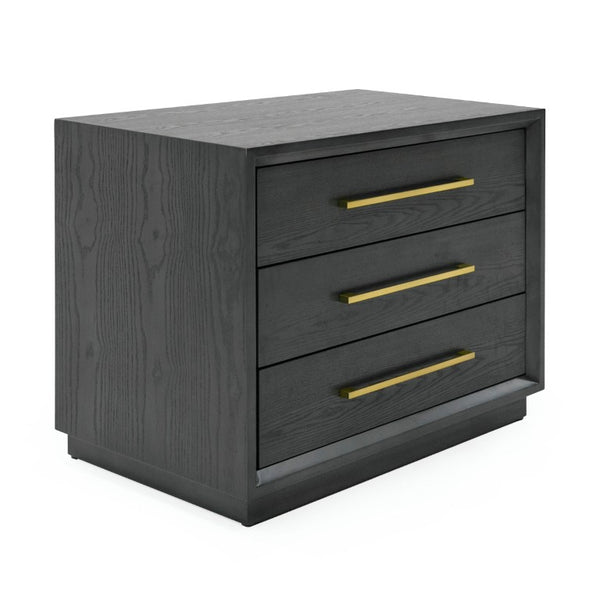 VIG Furniture Manhattan Luxe Bedside Chest With Gold-Tone Hardware, Three Drawers, Solid Wood & Mdf Craftsmanship Gray/Grey Nightstand VGMA-BR-127-NS