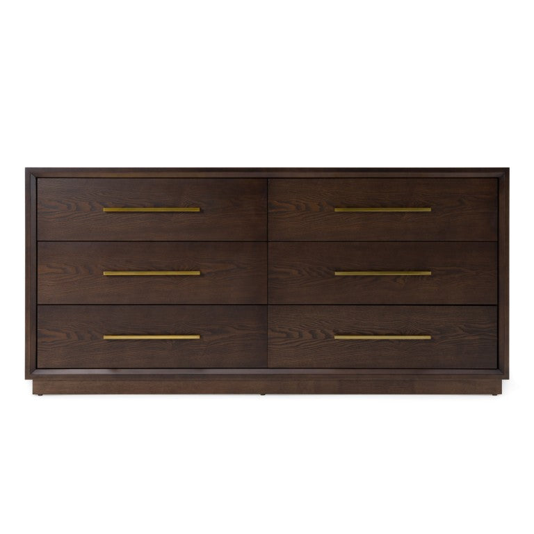 VIG Furniture Manhattan Brown Oak Cherry Dresser With Gold Handles — 6 Spacious Drawers, Solid Build, No Assembly VGMA-BR-127-DRS-CRY