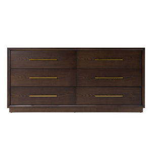 VIG Furniture Manhattan Brown Oak Cherry Dresser With Gold Handles — 6 Spacious Drawers, Solid Build, No Assembly VGMA-BR-127-DRS-CRY