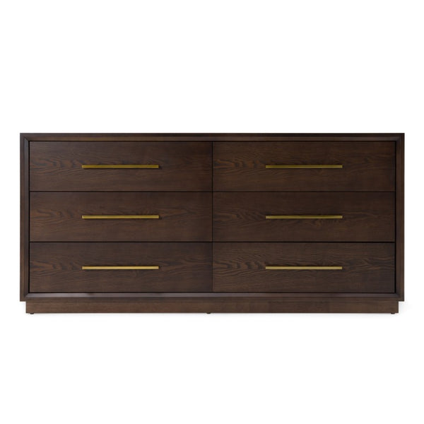 VIG Furniture Manhattan Brown Oak Cherry Dresser With Gold Handles — 6 Spacious Drawers, Solid Build, No Assembly VGMA-BR-127-DRS-CRY