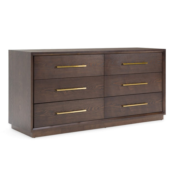VIG Furniture Manhattan Brown Oak Cherry Dresser With Gold Handles — 6 Spacious Drawers, Solid Build, No Assembly VGMA-BR-127-DRS-CRY