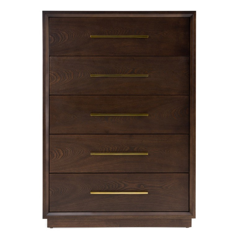 VIG Furniture Manhattan Contemporary Chest In Brown Oak Cherry With Gold Handles — 5 Drawers, Durable Solid Wood Finish VGMA-BR-127-CST-CRY