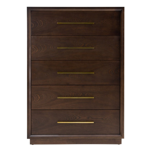 VIG Furniture Manhattan Contemporary Chest In Brown Oak Cherry With Gold Handles — 5 Drawers, Durable Solid Wood Finish VGMA-BR-127-CST-CRY