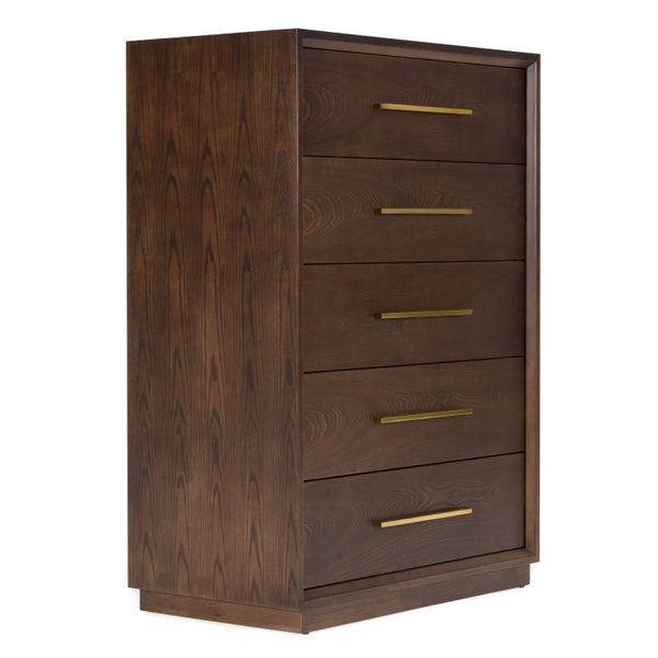 VIG Furniture Manhattan Contemporary Chest In Brown Oak Cherry With Gold Handles — 5 Drawers, Durable Solid Wood Finish VGMA-BR-127-CST-CRY