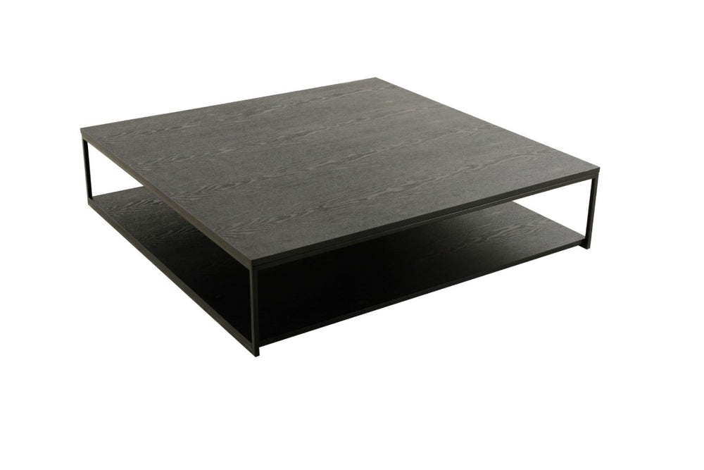 VIG Furniture Manny Modern Square Coffee Table With Double-Height Shelf, Black Ash Veneer & Matte Iron Frame VGOD-LZ-287RC-B-CT