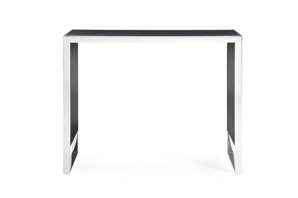 VIG Furniture Manston Black Oak & Brushed Stainless Bar Table — Modern Minimalist Counter, Ready-To-Use Elegance VGVCBT1935-BLK