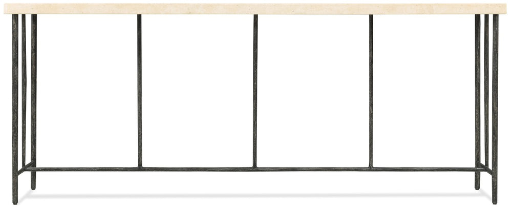 Hooker Furniture Driftwood Narrow Console Table With Textured Metal Base And Sleek Stone Top — Industrial Chic Entryway 6820-85002-00