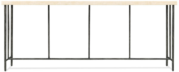 Hooker Furniture Driftwood Narrow Console Table With Textured Metal Base And Sleek Stone Top — Industrial Chic Entryway 6820-85002-00