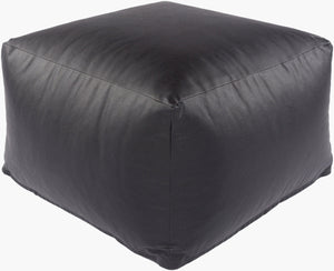 Surya Mack Rustic Leather Pouf - 14"H X 22"W X 22"D, Versatile Home Accent With Elegant Design & Warranty Black Polyester,Cotton,Polybeads Mapf001-222214