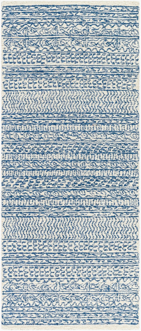 Livabliss Maroc Hand-tufted Wool Area Rug Global Pattern Low Pile Living Room Floor Accent Dark Blue, Oatm 3' x 12' MAR2304-312