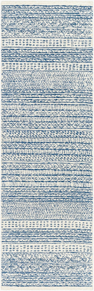 Livabliss Maroc Hand-tufted Wool Area Rug Global Pattern Low Pile Living Room Floor Accent Dark Blue, Oatm 2'6" x 8' MAR2304-268