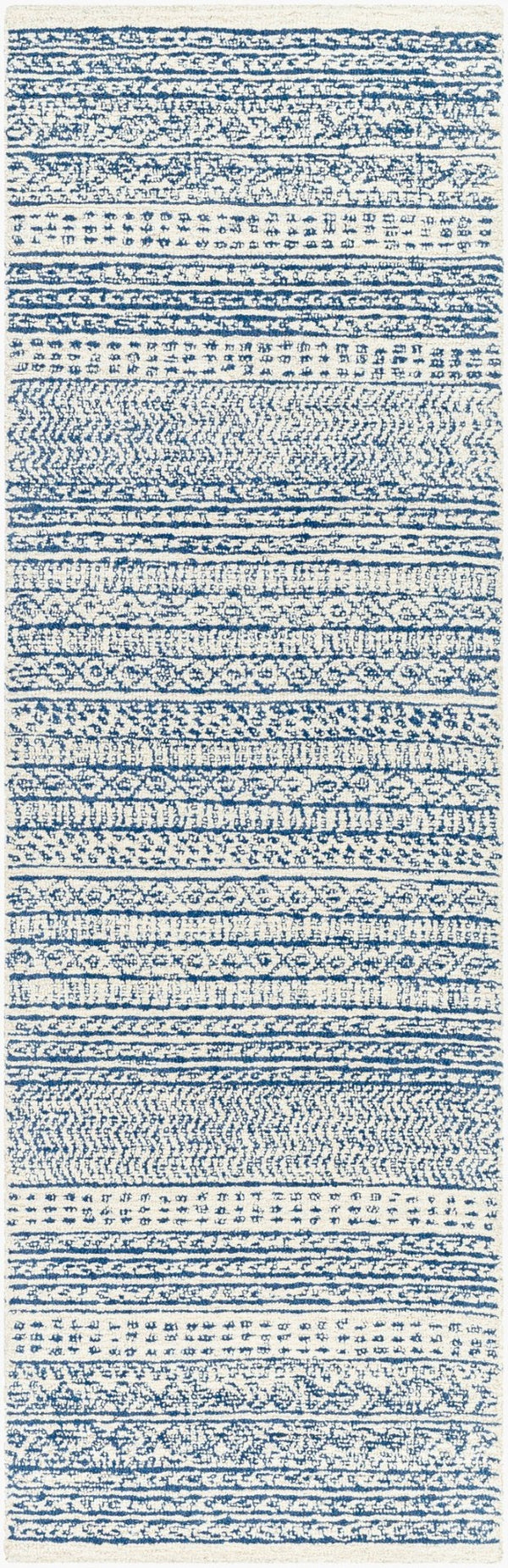 Livabliss Maroc Hand-tufted Wool Area Rug Global Pattern Low Pile Living Room Floor Accent Dark Blue, Oatm 2'6" x 8' MAR2304-268
