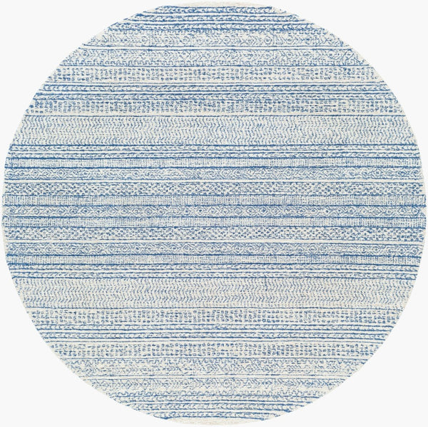 Livabliss Maroc Hand-tufted Wool Area Rug Global Pattern Low Pile Living Room Floor Accent Dark Blue, Oatm 9'9" x 9'9" Round MAR2304-99RD