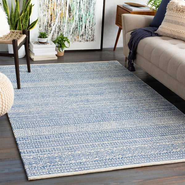 Livabliss Maroc Hand-tufted Wool Area Rug Global Pattern Low Pile Living Room Floor Accent Dark Blue, Oatm 8' x 8' Square MAR2304-8SQ