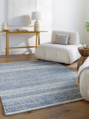 Livabliss Maroc Hand-tufted Wool Area Rug Global Pattern Low Pile Living Room Floor Accent Dark Blue, Oatm 3' x 5' MAR2304-35
