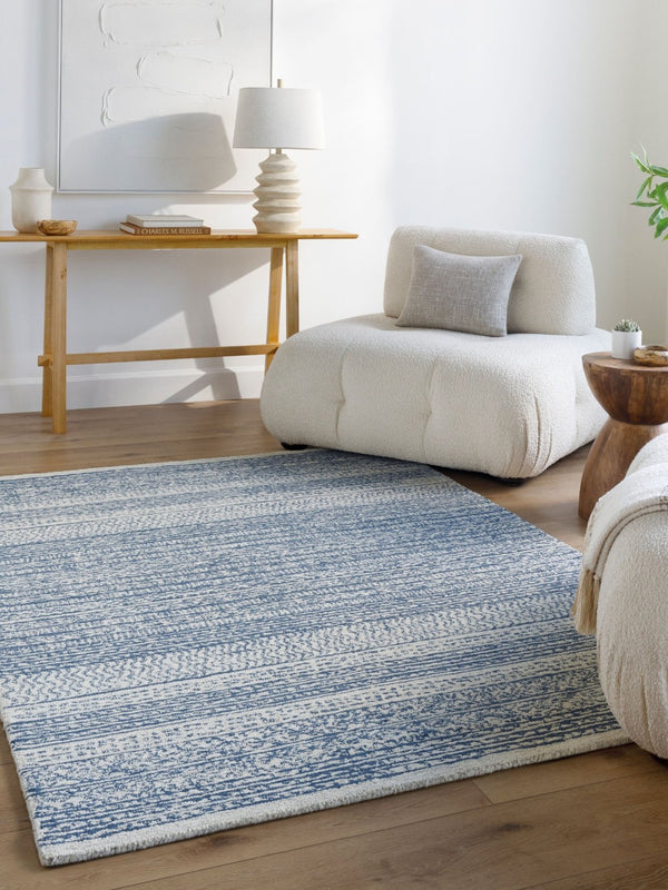 Livabliss Maroc Hand-tufted Wool Area Rug Global Pattern Low Pile Living Room Floor Accent Dark Blue, Oatm 3' x 5' MAR2304-35