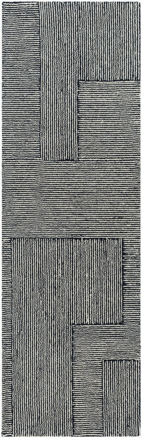 Livabliss Maroc Hand Tufted Wool Area Rug Global Pattern Low Pile for Living Room Spaces Black, Cream 2'6" x 8' MAR2320-268