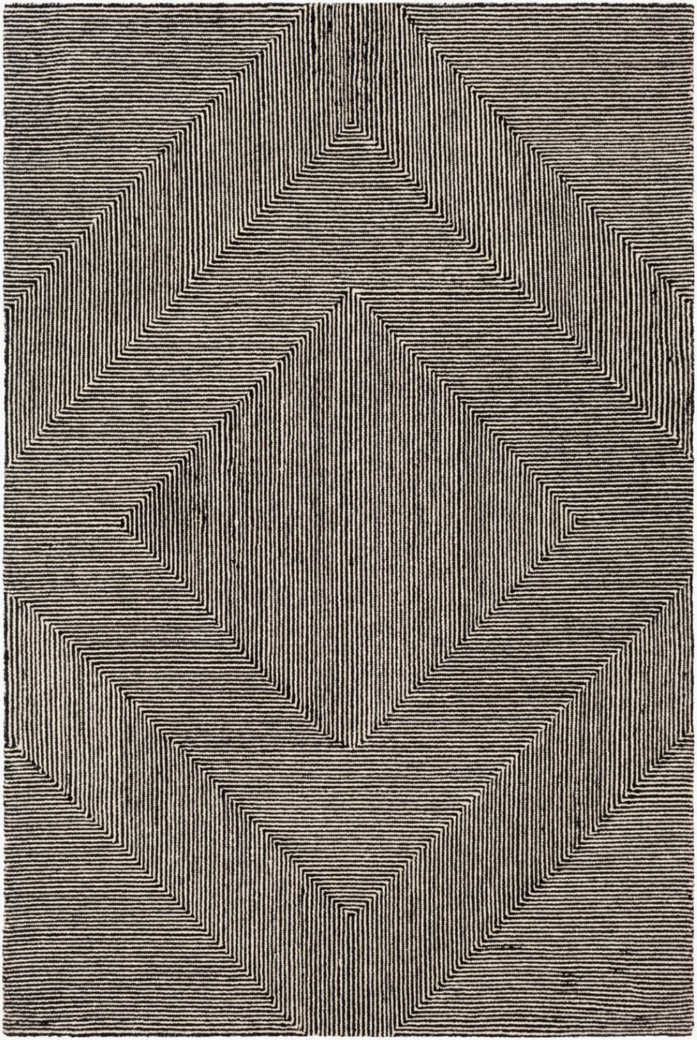 Livabliss Maroc Hand Tufted Wool Geometric Accent Rug for Entryways Bedrooms Low Pile India Cream, Black 8'10" x 12' MAR2321-81012