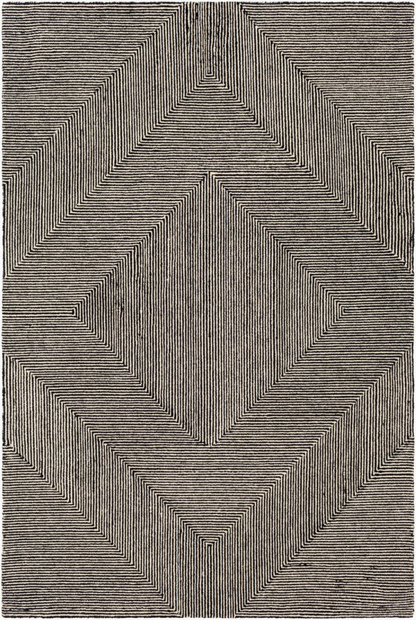Livabliss Maroc Hand Tufted Wool Geometric Accent Rug for Entryways Bedrooms Low Pile India Cream, Black 8'10" x 12' MAR2321-81012
