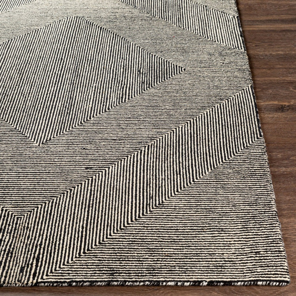 Livabliss Maroc Hand Tufted Wool Geometric Accent Rug for Entryways Bedrooms Low Pile India Cream, Black 8'10" x 12' MAR2321-81012
