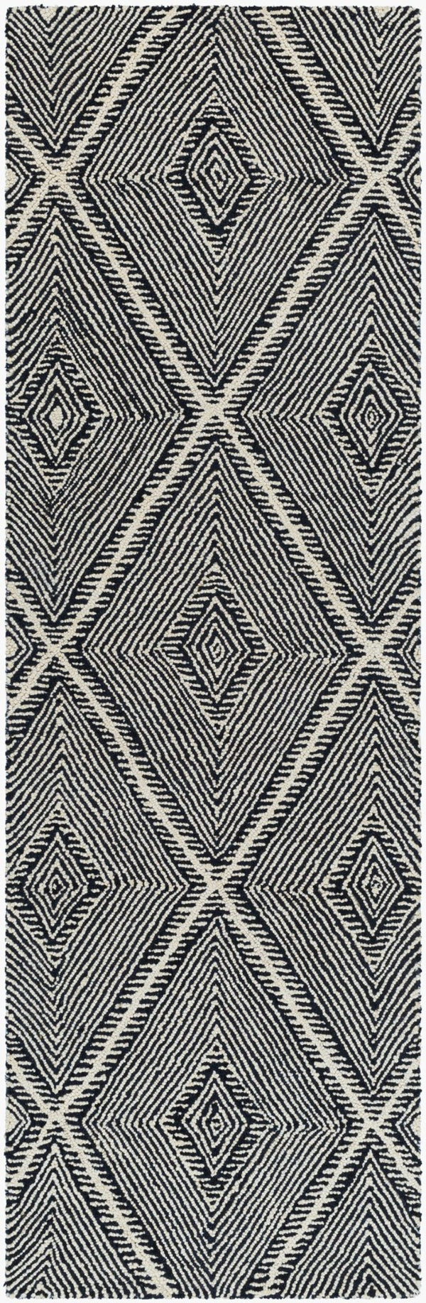 Livabliss Maroc Hand-tufted Wool Area Rug Global Motif for Living Room Bohemian Decor Black, Cream 2'6" x 8' MAR2322-268