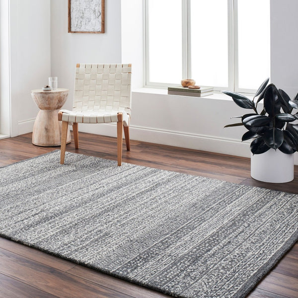 Livabliss Maroc Hand Tufted Wool Accent Rug Global Inspired Low Pile for Entryway or Bath Charcoal, Cream 9' x 12' MAR2327-912