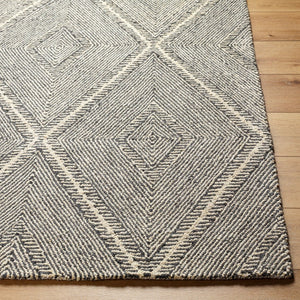 Livabliss Maroc Handtufted Wool Accent Rug Global Geometric Pattern for Entryway or Bedroom Charcoal, Cream 2' x 3' MAR2331-23