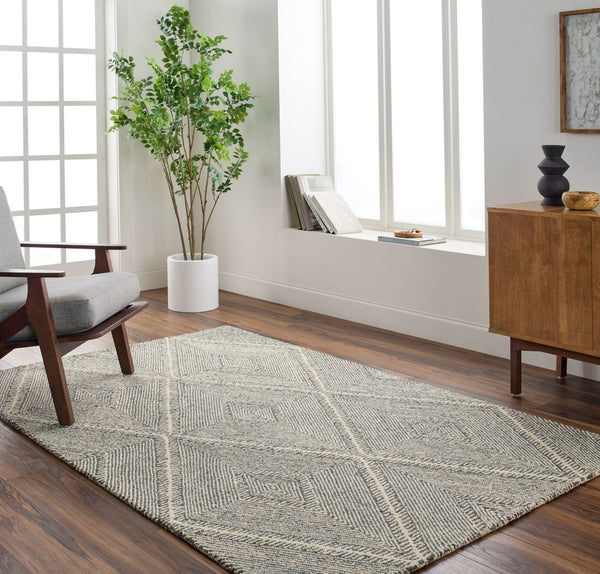 Livabliss Maroc Handtufted Wool Accent Rug Global Geometric Pattern for Entryway or Bedroom Charcoal, Cream 2' x 3' MAR2331-23