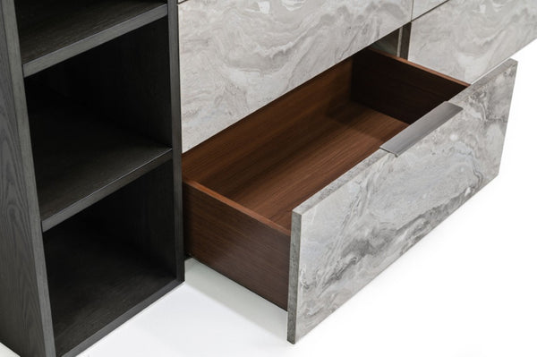 VIG Furniture Maranello Modern Grey Wash Dresser With Faux Marble Drawers, 6 Soft-Close, 3 Open Shelves — Stylish Storage VGMAMQT-S25-BR-121-GRY-DRS