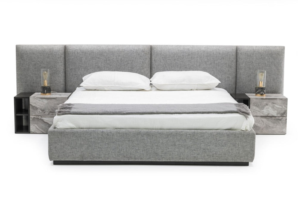VIG Furniture Maranello Queen Upholstered Grey Bed With Grey-Wash Base, Modern Clean Lines, Durable Fabric Finish VGMAMQT-S25-BR-121-GRY-BED-Q