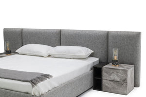 VIG Furniture Queen Nova Domus Maranello Grey Fabric Bed Set With Two Nightstands — Modern Upholstered Comfort & Storage VGMABR-121-GRY-BED-Q