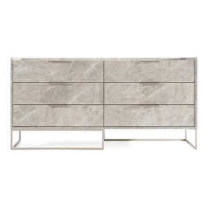 VIG Furniture Marbella Italian Modern Grey Marble Dresser With 6 Soft-Close Drawers, Champagne Steel Legs, 61" VGACMARBELLA-GRY-DRS