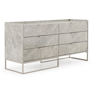 VIG Furniture Marbella Italian Modern Grey Marble Dresser With 6 Soft-Close Drawers, Champagne Steel Legs, 61" VGACMARBELLA-GRY-DRS