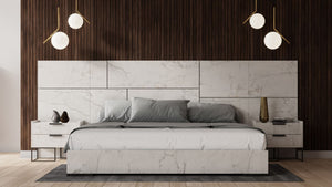 VIG Furniture Nova Domus Marbella - Italian Modern White Marble Bed with 2 Nightstands VGACMARBELLA-BED