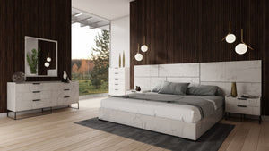 VIG Furniture Queen Marbella Italian Faux Marble Bed With 2 Nightstands — Modern Matte Black Legs, Solid Slats, No Boxspring VGACMARBELLA-BED-Q