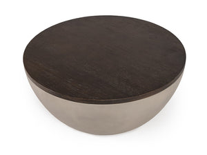 VIG Furniture Marie Round Concrete Base Coffee Table With Brown Solid Oak Top, 28" Diameter, Modern Sculptural Design VGLBRYAN-CF70-02