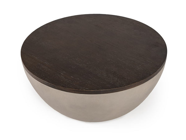 VIG Furniture Marie Round Concrete Base Coffee Table With Brown Solid Oak Top, 28" Diameter, Modern Sculptural Design VGLBRYAN-CF70-02