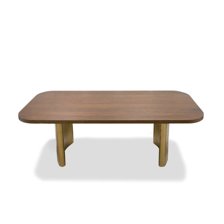VIG Furniture Marjorie Walnut Rectangular Dining Table With Brushed Gold Double Pedestal Base, Seats 8, 87"X43" VGGMDT-1705-WAL