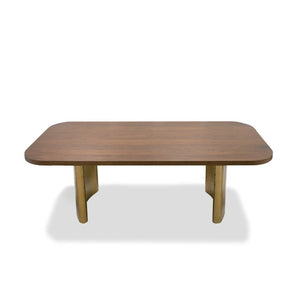 VIG Furniture Marjorie Walnut Rectangular Dining Table With Brushed Gold Double Pedestal Base, Seats 8, 87"X43" VGGMDT-1705-WAL