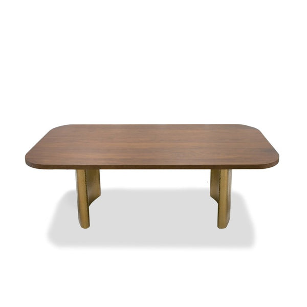 VIG Furniture Marjorie Walnut Rectangular Dining Table With Brushed Gold Double Pedestal Base, Seats 8, 87"X43" VGGMDT-1705-WAL