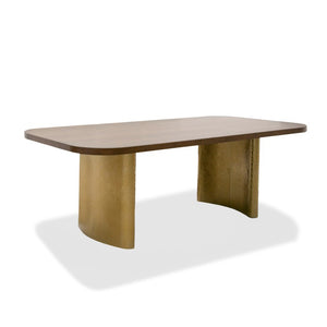 VIG Furniture Marjorie Walnut Rectangular Dining Table With Brushed Gold Double Pedestal Base, Seats 8, 87"X43" VGGMDT-1705-WAL