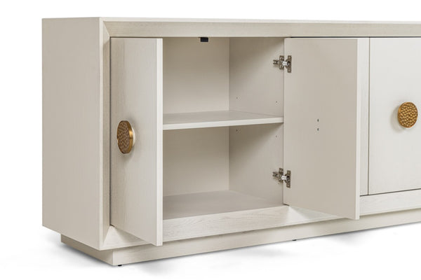 VIG Furniture Marjorie Cream White Ash Buffet With Brushed Gold Hardware, Spacious Adjustable Shelves, 63" Wide VGGMW-1705B-CRM
