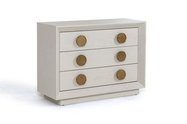 VIG Furniture Marjorie Cream Ash Nightstand With Brushed Gold Handles, 3 Drawers, Spacious Modern Bedside (39"W) VGGMCHD-1705-3A-CRM