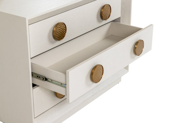 VIG Furniture Marjorie Cream Ash Nightstand With Brushed Gold Handles, 3 Drawers, Spacious Modern Bedside (39"W) VGGMCHD-1705-3A-CRM