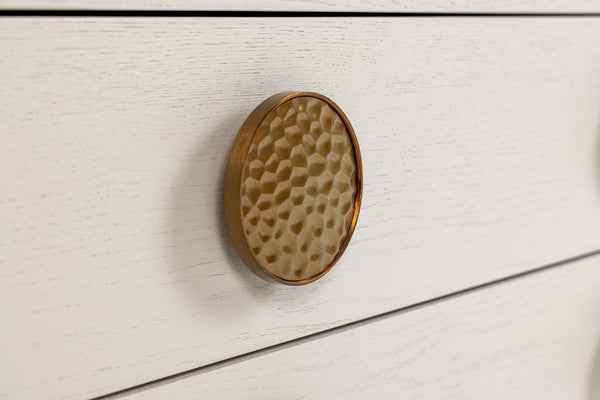 VIG Furniture Marjorie Cream Ash Nightstand With Brushed Gold Handles, 3 Drawers, Spacious Modern Bedside (39"W) VGGMCHD-1705-3A-CRM