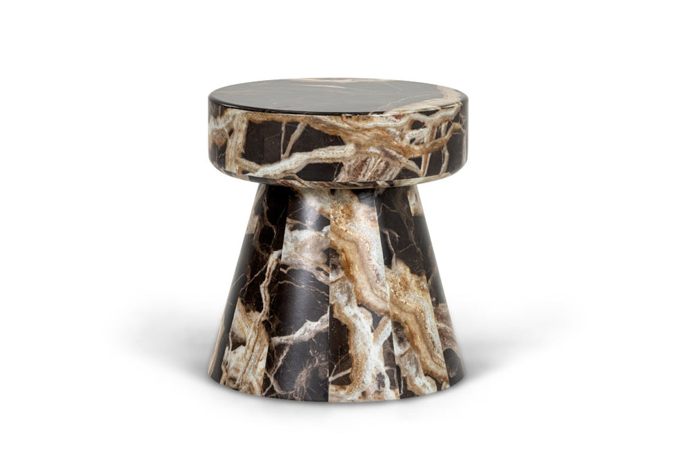 VIG Furniture Marlow Modern Faux Marble End Table Set With Sculptural Pedestal Bases, Brown Veining, No Assembly Needed VGGM-ET-1750